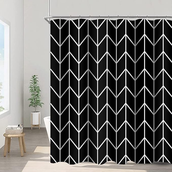 Black and White Pattern Bathroom Shower Curtain Abstract Geometry Line Bath Curtain with Hooks Waterproof Polyester Fabric Shower Curtains for Modern Artistic Bath Decorative, 48x72 Inch