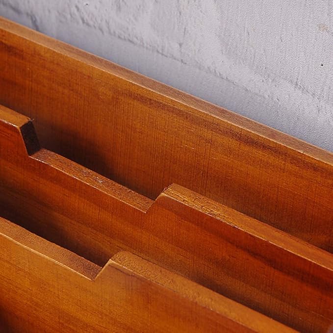 Vintage Vintage Wooden Storage Holder Creatively Designed Desktop Organizer Holder with 3 Pockets, Document Letter and Remote Control, Storage Box for Stationery