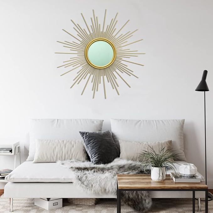 MAIKAILUN 24'' Gold Sunburst Wall Mirror Boho Home Decor Mordern Round Hanging Wall Art for Living Room/Bedroom/Bathroom/Entryway