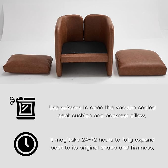 Modern Accent Barrel Chair, Single Sofa Chair with Removable Back Pillow, Comfy Pu Leather Upholstered Reading Accent Chair Lounge Armchair for Bedroom Living Room, Brown