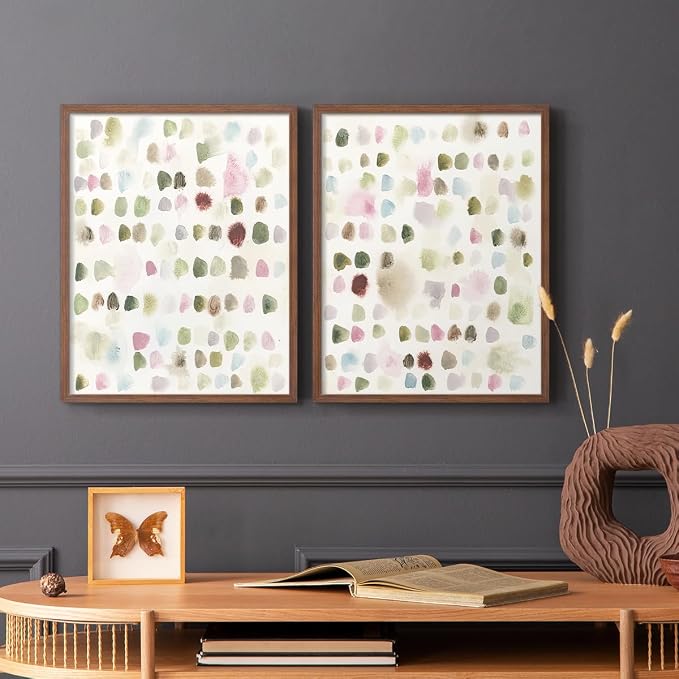 Renditions Gallery Set of 2 Peel & Stick Framed Prints, Hand Drawn Abstract Wall Art, Watercolor Seamless Pattern Wall Decor, Re-Stickable - Ready to Hang - 22"x28" - Walnut Frame LT588