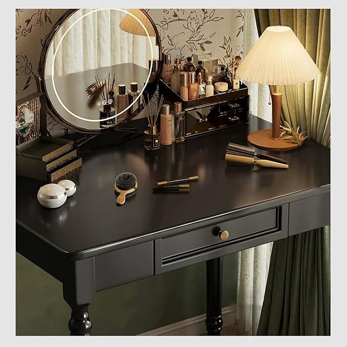 Solid Wooden Desk with Drawers, Small Writing Desk with Drawers for Computer, PC Desk for Work, Study or Gaming, Easy to Assemble (Black, 31.5IN)