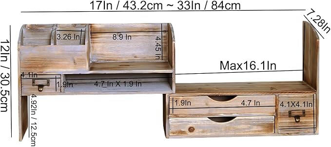 Large Adjustable Wooden Office Desk Organizer For Desktop, Tabletop, or Counter – Wood Storage Shelf Rack – For Office Supplies, Desk Accessories, or Mail - Barnwood (Vintage, Large)