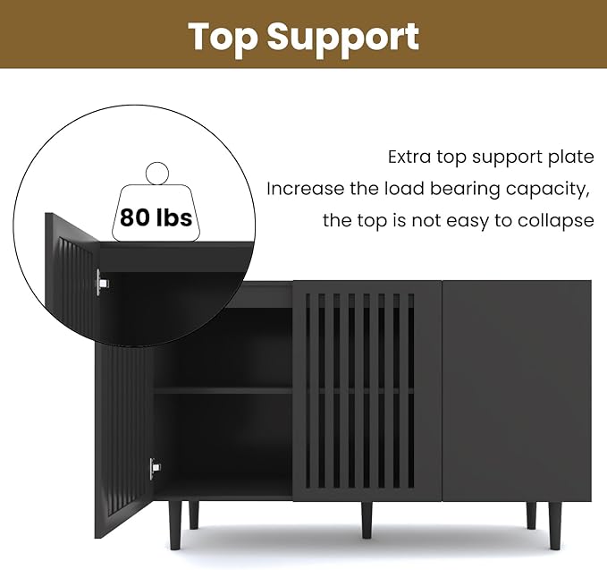 CHUWELL Modern TV Stand, 78.7" Storage Cabinet with 5 DIY Doors and Adjustable Shelf, Sideboard Coffee Bar Cabinet with Solid Wood Feet for Kitchen,Dining Room,Living Room,Black