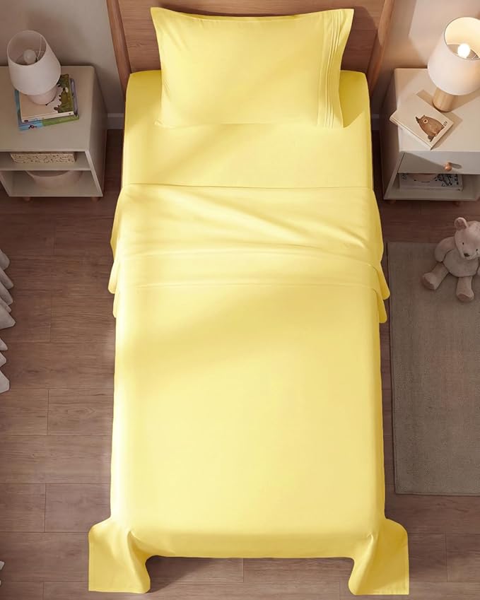 Twin Size 3 Piece Sheet Set - Comfy Breathable & Cooling Sheets - Hotel Luxury Bed Sheets for Women & Men - Deep Pockets, Easy-Fit, Extra Soft and Wrinkle Free Sheets - Yellow Oeko-Tex Bed Sheet Set