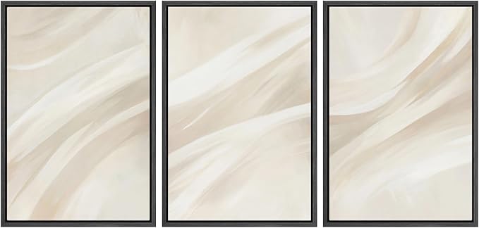 SIGNWIN Framed Canvas Print Wall Art Set Abstract Beige Flow Neutral Brushstroke Illustrations Modern Art Decorative Boho Relax/Zen Nordic for Living Room, Bedroom, Office - 24"x36"x3 Black
