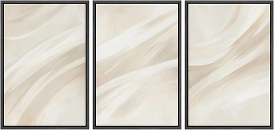 SIGNWIN Framed Canvas Print Wall Art Set Abstract Beige Flow Neutral Brushstroke Illustrations Modern Art Decorative Boho Relax/Zen Nordic for Living Room, Bedroom, Office - 24"x36"x3 Black