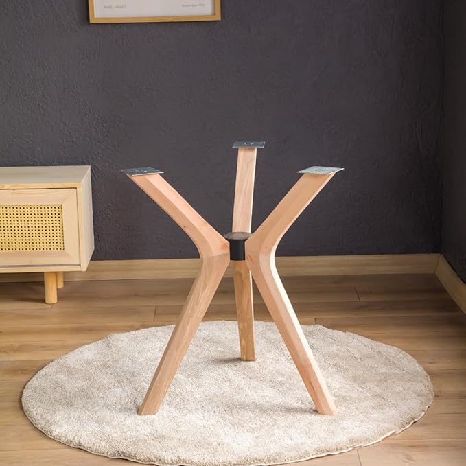Mid Century Modern Dining Table Base Only, Pedestal Table Bases, Wooden Legs for Kitchen Tables, Glass Top Wood Top Assembly Tools Available (Glass Tabletop Anti-Slip Pads, Unfinished)
