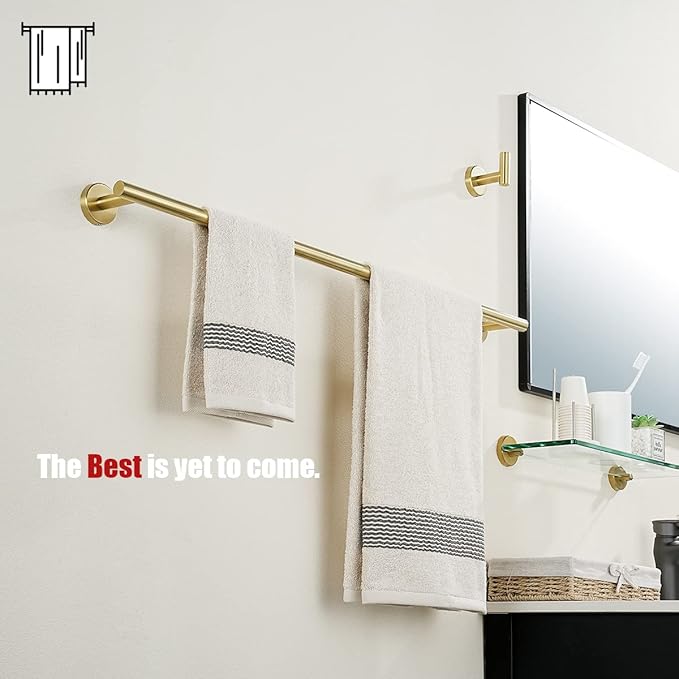 JQK Gold Towel Bar, 33 Inch 304 Stainless Steel Thicken 0.8mm Towel Rack Bathroom, Towel Holder Brushed Golden Wall Mount, Useable Length 30 Inch 2 Pack, TB110L30-BG-P2