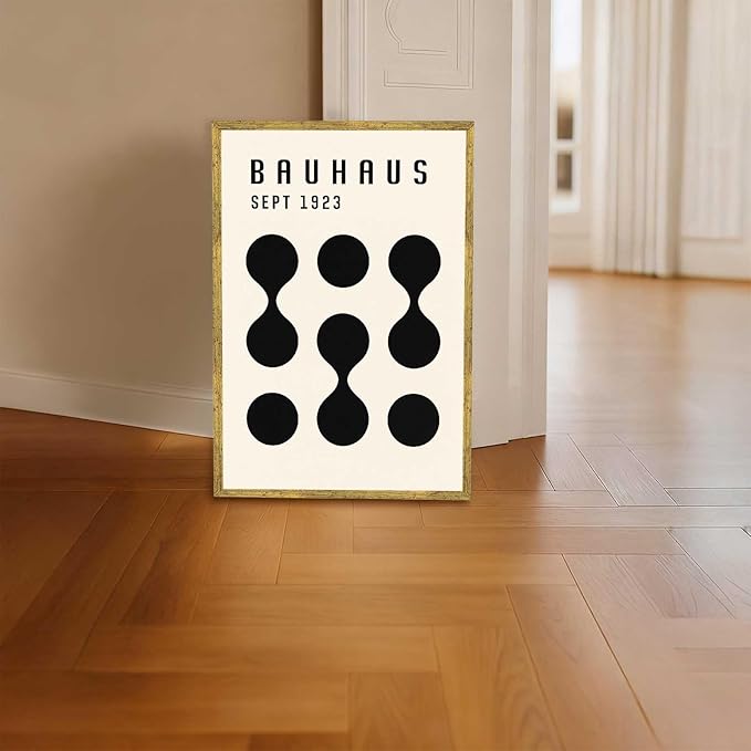 Framed Bauhaus Poster Canvas Wall Art Prints Modern Minimalist Aesthetic Art Print Wall Decor for Living Room Bedroom Office Apartment Decoration (Gold Framed,12L x16W)