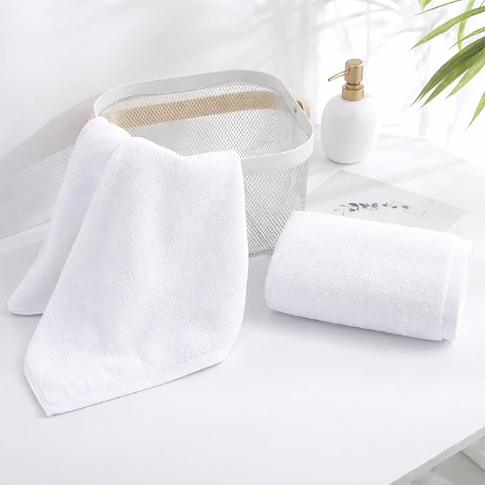 SEMAXE 100% Cotton Hand Towel for Bathroom, White Hand Towels with Hanging Loops, Hotel Spa Quality Absorbent Towels, 27" L x 16" W, 4 Pack Hand Towels, Gift Box Packaging
