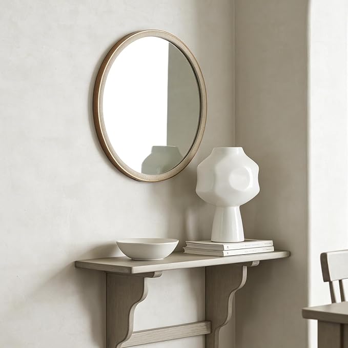 WallBeyond Round Mirror 28 Inch,Linen-Texture Circle Wall Mirror for Bathroom, Bedroom, Entryway, Living Room