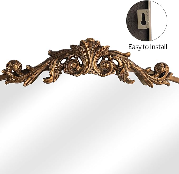 Gold Traditional Vintage Ornate Baroque Mirror,Gold Brass Mirror for Wall,Victorian Antique Bronze Mirrors Arched for Bathroom/Living Room/Hallway/Fireplace 19"X27"