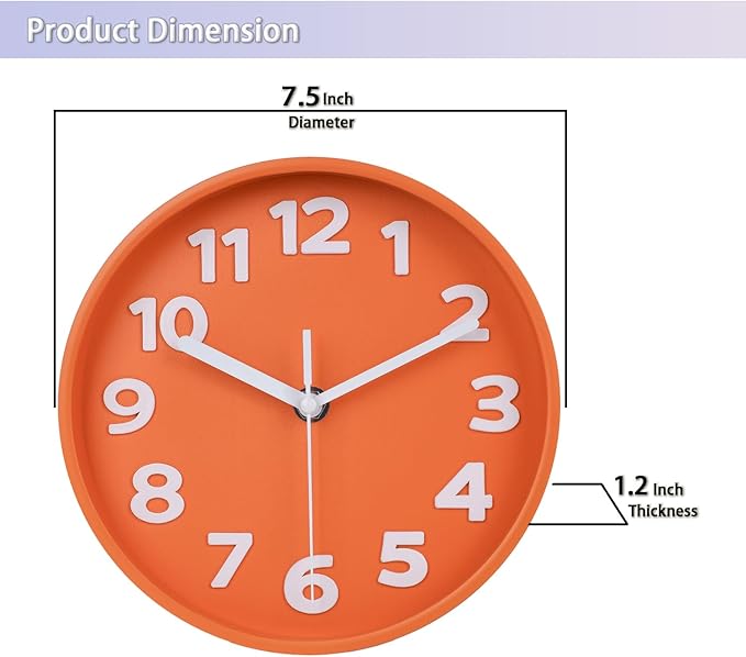 JENLYSTIME 8 Inch Vibrant Orange Modern Wall Clock – Silent Non-Ticking, Bold 3D Numbers, Precise Quartz Movement | Decorative Desk & Wall Clock with Stand for Home, Kitchen, Bedroom, or Office