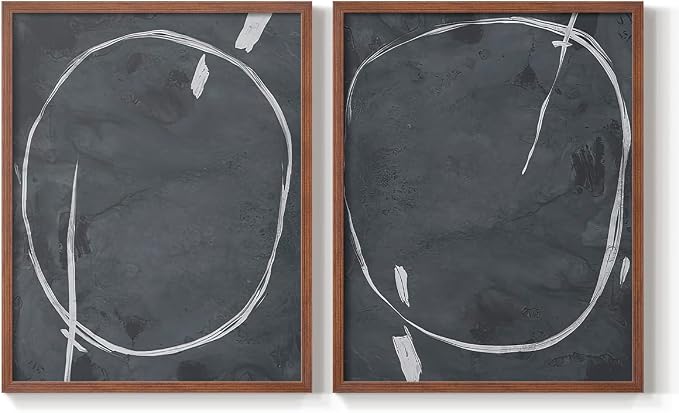 Renditions Gallery Set of 2 Peel & Stick Framed Prints, Abstract Wall Art, Circular Momentum Design Wall Decor, Re-Stickable - Ready to Hang - 11"x14" - Walnut Frame LT588