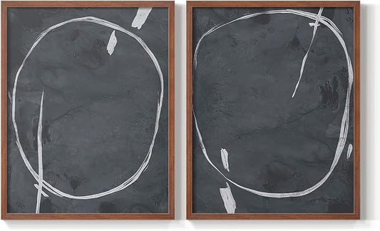 Renditions Gallery Set of 2 Peel & Stick Framed Prints, Abstract Wall Art, Circular Momentum Design Wall Decor, Re-Stickable - Ready to Hang - 22"x28" - Walnut Frame LT588