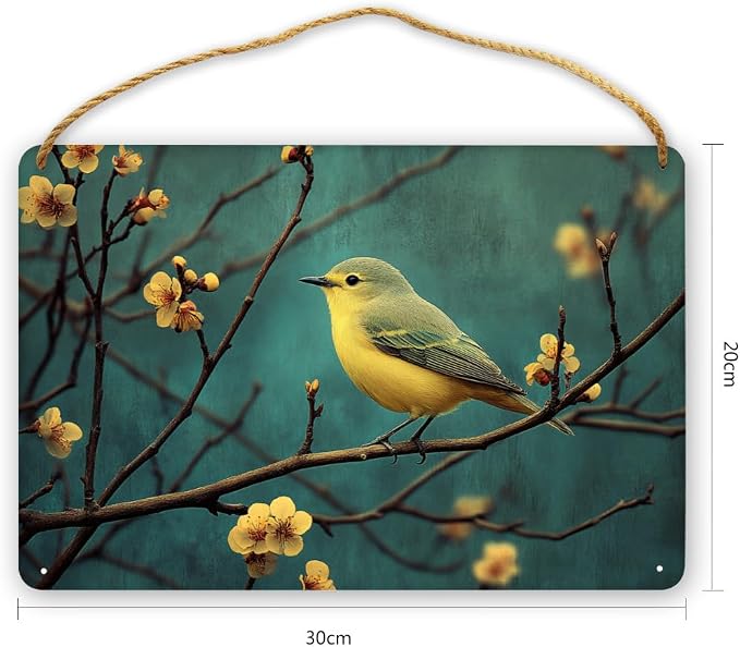 Artistic Retro Bird Wooden Sign, Botanical Vintage Art for Home Aesthetics Lovers, 12x8 Inches Wood Decors, Ideal for Cottage core-Inspired Homes & Garden Spaces