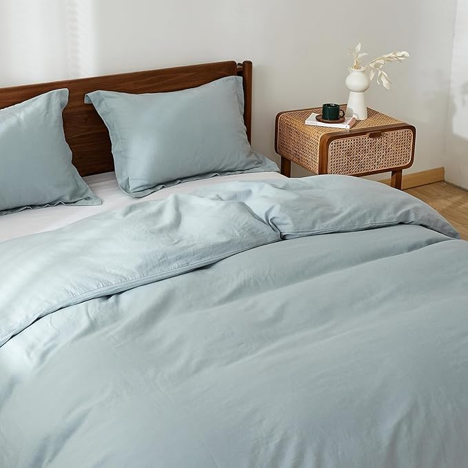 Simple&Opulence 100% Linen Duvet Cover Set, Natural French Flax Dusty Blue Duvet Cover Twin Size, Breathable Soft Comfy Linen Bedding Comforter Cover with 1 Pillowcase(Dusty Blue, 68"x86")