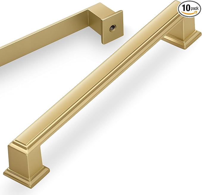 Lardmon 10 Pack 7.5 Inch(192mm) Hole Center Brushed Gold Modern Cabinet Pulls Kitchen Cabinet Handles Kitchen Cabinet Hardware Timeless Drawer Pulls for Dresser Cupboard Wardrobe, B-Gold(7.5x10)