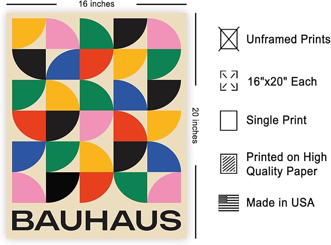 Poster Master Bauhaus Poster - Triangles Print - Geometric ART - Abstract ART - Graphic Design Style - Chic Boho - Mid Century Modern - Living Room or Bedroom Decor - 16x20 UNFRAMED Wall Decor