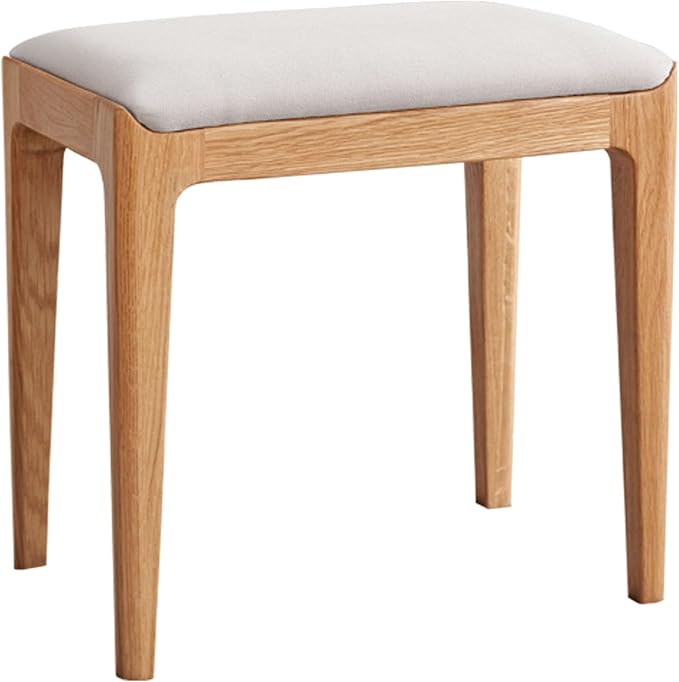 Vanity Stool, Oak Wood Vanity Chair, Wooden Chair for Vanity with Upholstered Cushions for Living Room, Bedroom, Gray