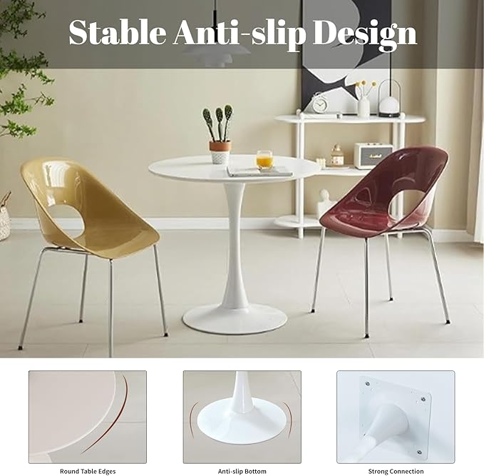 31.5" Tulip Table Round Dining Room Table, Mid-Century Modern Small Kitchen Table for 2-3 Persons, Leisure Coffee Table for Living Room Balcony Bistro Office (White, 31.5")