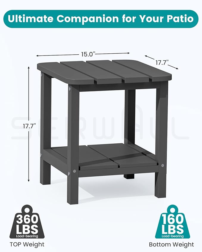 SERWALL Adirondack Table Outdoor Side Table- Gray