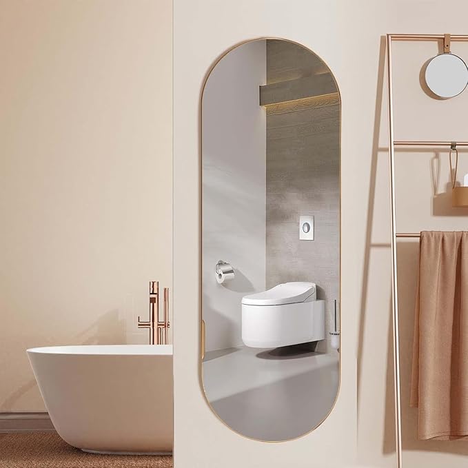 Arched Full Length Floor Mirror, Oval Full Floor Mirror, Large Wall Mounted Arched-Top Body for Living Room, Bedroom, Bathroom, Entryway, Dressing Room (Gold, 65 * 22)