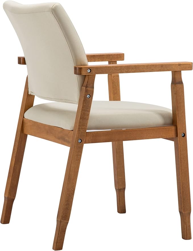 Set of 4 Walnut Dining Chairs, Wood Arm and Legs Chairs,Beige Color Living Room Chairs for Decor Furniture