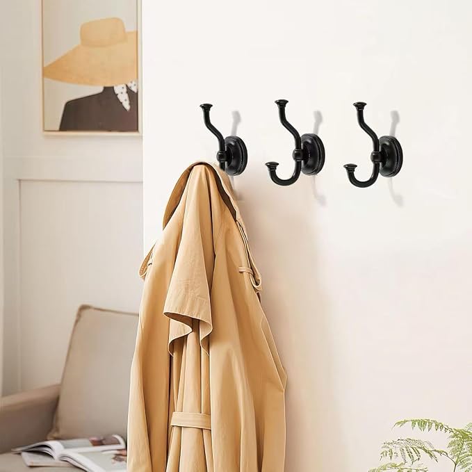 khtumeware 3 Pack 4-1/2 inch Zinc Alloy Vintage Wall Black Large Coat Hooks Suitable for Tile, Wood Board, Glass Walls, Bathroom, Entrance Hall, Kitchen, Multi-Functional Robe Hooks