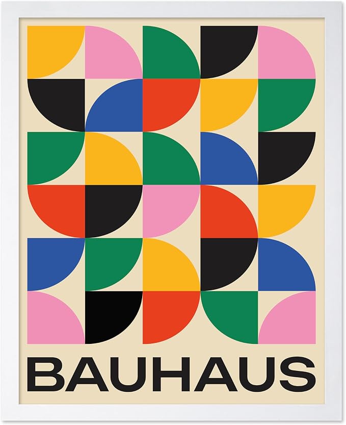 Poster Master Bauhaus Poster - Triangles Print - Geometric ART - Abstract ART - Graphic Design Style - Chic Boho - Mid Century Modern - Living Room or Bedroom Decor - 11x14 White Framed