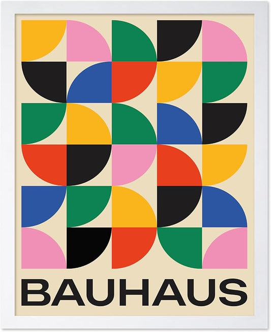Poster Master Bauhaus Poster - Triangles Print - Geometric ART - Abstract ART - Graphic Design Style - Chic Boho - Mid Century Modern - Living Room or Bedroom Decor - 11x14 White Framed