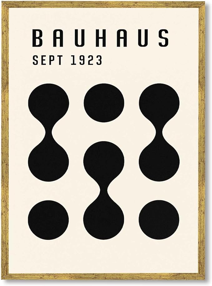 Framed Bauhaus Poster Canvas Wall Art Prints Modern Minimalist Aesthetic Art Print Wall Decor for Living Room Bedroom Office Apartment Decoration (Gold Framed,12L x16W)