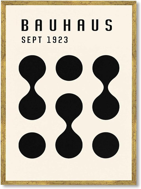 Framed Bauhaus Poster Canvas Wall Art Prints Modern Minimalist Aesthetic Art Print Wall Decor for Living Room Bedroom Office Apartment Decoration (Gold Framed,12L x16W)