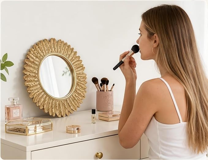 ZOROSY Gold Round Wall Mirror 12 inch - Small Wall Decorative Mirror, Boho Wall Decor Mirror for Dressing Table, Living Room, Entryway, Bedroom,Hallway,House Warming Gifts