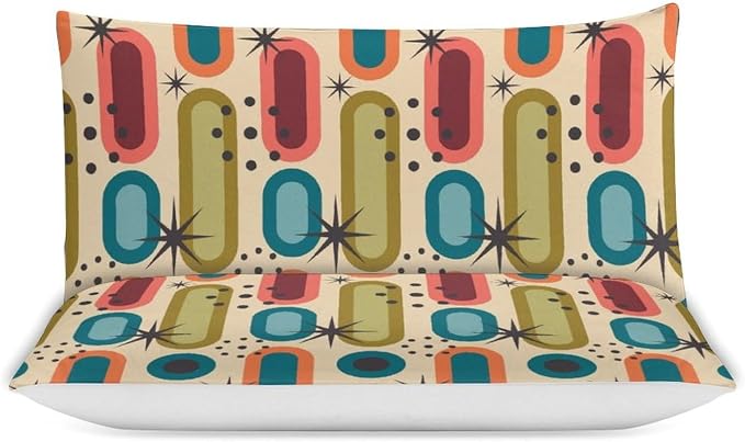 Colorful Aesthetic Comforter Cover Geometry Bed Set, Retro Atomic Duvet Cover，Modern Mid Century Bedding Sets，Aesthetic Abstract Art Bedding 3 Piece (1 Duvet Cover 86"x70" + 2 Pillow Sham 20"x30")