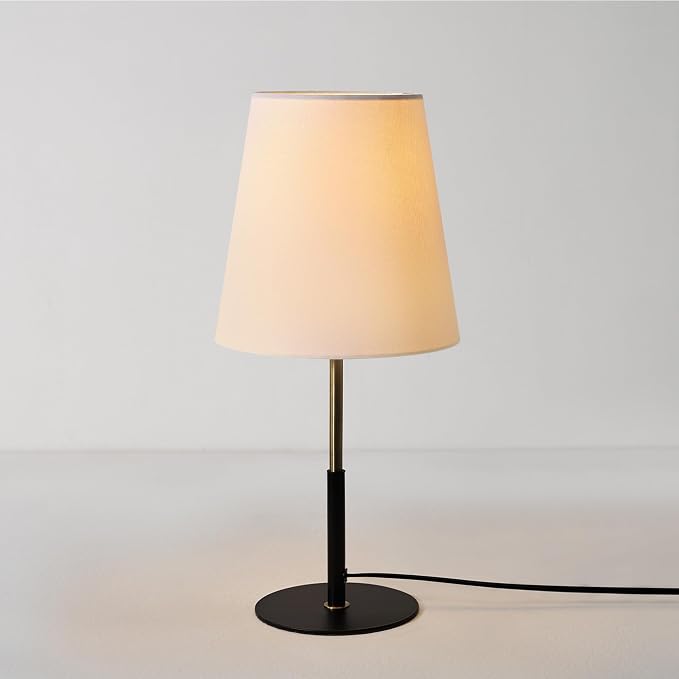 GLOBE Electric 61000045 16" Table Lamp, Matte Black, Brass Accents, White Linen Shade, On/Off Rotary Switch on Socket, Table Lamps for Living Room, Bedroom, Office, Den, Apartment Essentials
