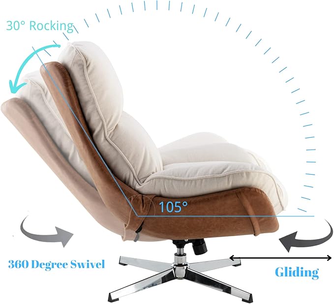 LukeAlon Linen Swivel Lounge Chairs Set of 2, Upholstered High Back Accent Chairs with Metal Base Comfy Recliner Chair Modern Single Sofa Chair for Living Room Office, Beige