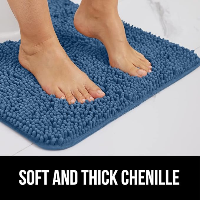GORILLA GRIP Bath Rug Mat, Thick Soft Absorbent Chenille, Quick Dry Microfiber Mats, Rubber Backing Washable Shower Floor Rugs, US Designed Bathroom Bathmat Home Decor Accessories, 24x17, Blue