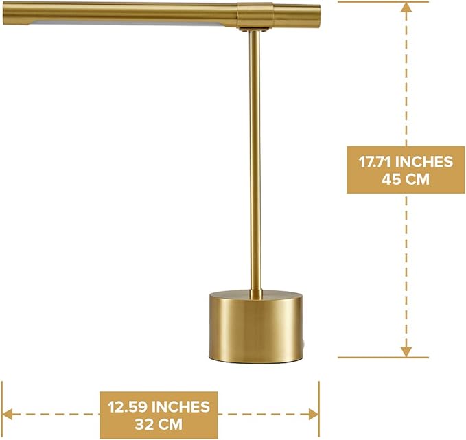 Bling All-Brass Mid Century Desk Lamp - Modern Gold Bankers Shade - 18-in LED Light - Adjustable Table Lamp for Study, Bedside Reading - Polished Brass