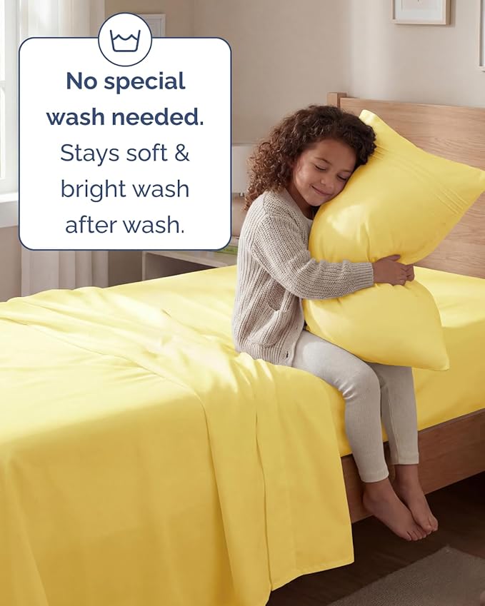 Twin Size 3 Piece Sheet Set - Comfy Breathable & Cooling Sheets - Hotel Luxury Bed Sheets for Women & Men - Deep Pockets, Easy-Fit, Extra Soft and Wrinkle Free Sheets - Yellow Oeko-Tex Bed Sheet Set
