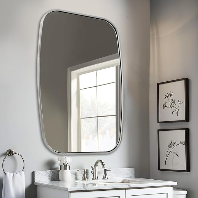 ANDY STAR Brushed Nickel Oval Bathroom Mirror for Over Sink, 28x36 Inch Bathroom Vanity Mirror with Unique Oblong Tube Metal Frame-Modern Clean Design with Anti-Rust Stainless Steel Frame