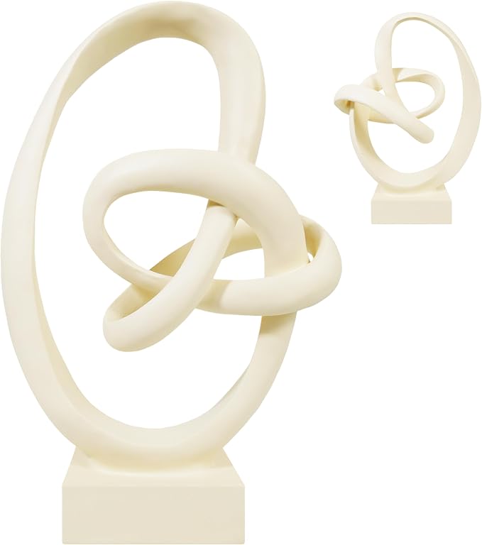Knot Sculptures, Modern Coffee Table Statues, Abstract Center Piece for Home Office, Dining Living Room Desk Decor, Bookends, 15.5 x 10.5 inch, Beige