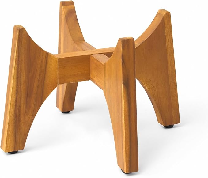KUTE NEST 8.8" H x 14" W Acacia Solid Wood Plant Stand, Mid Century Plant Holder for Outdoor & Indoor Use, Ideal for Corso & Arco Planter, Golden Finish for Modern Home (Golden Teak, Low - Small)