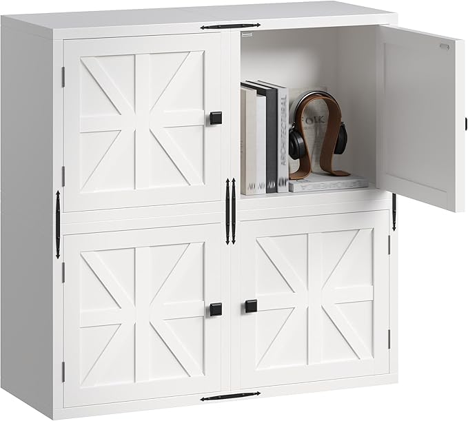 Homkdom 4 Cube Storage Organizer, DIY Bookcase with Doors, Stackable Cube Shelf with Anti-Tip Design, Modular Cubby for Bedroom, Dorm, Office,Living Room, 30" W x 11.81" D x 30" H, White