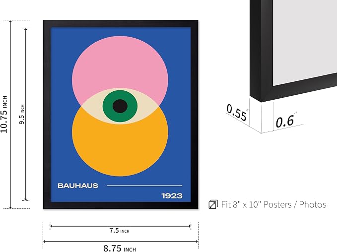 Poster Master Bauhaus Poster - Eye Print - Layered Circles ART - Graphic Design - Geometric Style - Chic Boho ART - Mid Century Modern - Living Room or Bedroom Decor - 8x10 Black Framed