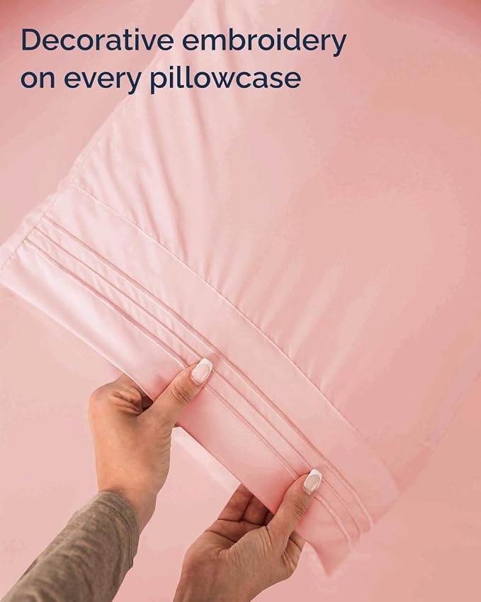 Twin Size 3 Piece Sheet Set - Comfy Breathable & Cooling Sheets - Hotel Luxury Bed Sheets for Women & Men - Deep Pockets, Easy-Fit, Extra Soft & Wrinkle Free Sheets - Baby Pink Oeko-Tex Bed Sheet Set