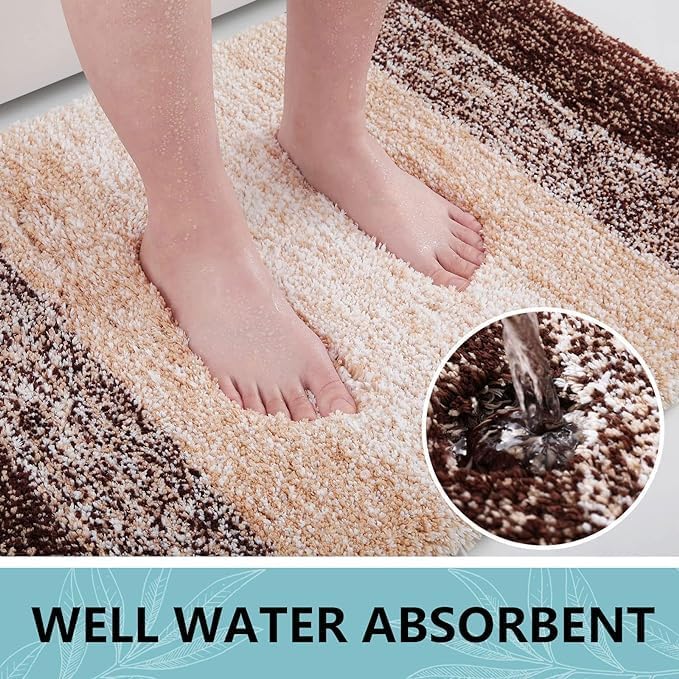 Arotive Microfiber Bathroom Rugs, Shaggy Soft and Absorbent Bath Rug, Non-Slip, Thick Plush Machine Washable Dry Bath Mats for Bathroom, Tub and Shower, 30x17, Brown, Rectangular