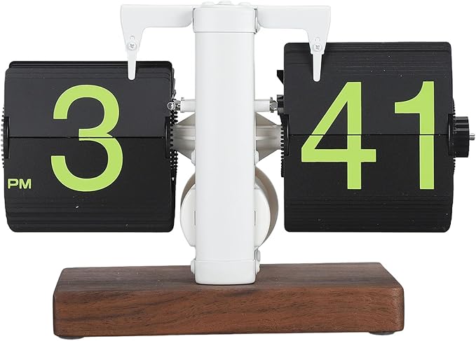 FOSA Flip Desk Clock, Retro Vintage Flip Desk Table Clock, Digital Clock Sided Large Numbers Mechanical Flip Clock Wood Base for Living Room, Study Room and Office（Frosted White）