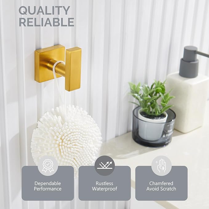 Angle Simple Towel Hook for Bathroom, SUS304 Stainless Steel Robe Coat Hook for Wall, Hand Towel Holder, Brushed Dark Gold